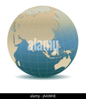 Retro Style Chine, Japon, Malaisie, Thaïlande, Indonésie, monde global, les éléments de cette image fournie par la NASA Banque D'Images