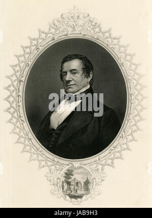 Gravure ancienne 1837, Washington Irving. Washington Irving (1783-1859) est un écrivain, nouvelliste, essayiste, biographe, historien et diplomate du début du 19ème siècle. Il est surtout connu pour ses histoires courtes 'Rip Van Winkle' (1819) et 'La Légende de Sleepy Hollow" (1820). SOURCE : gravure originale. Banque D'Images