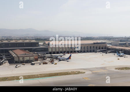 Vue sur l'aéroport de Malaga à partir d'un aéronef au départ Banque D'Images