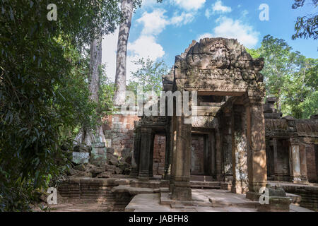 L'ouest entre le gopura quatrième et cinquième enceintes, Ta Prohm, Angkor, Siem Reap, Cambodge Banque D'Images