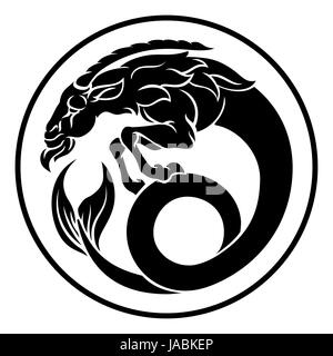 Circle Capricorne horoscope chèvre mer icône signe du zodiaque Banque D'Images