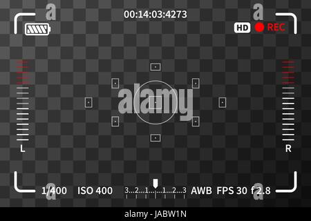Viseur de l'appareil photo avec l'ISO, la batterie et les niveaux audio marques sur fond transparent Illustration de Vecteur