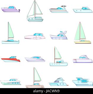 Yachts icons set. Cartoon illustration de yachts 16 icônes vectorielles pour le web Illustration de Vecteur