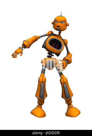 Rendu 3D d'un robot en colère isolé sur fond blanc Banque D'Images