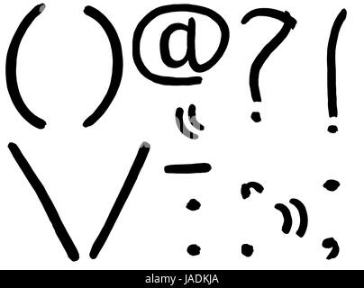 Ensemble de marques de ponctuation peinte à la main par l'encre noire Banque D'Images