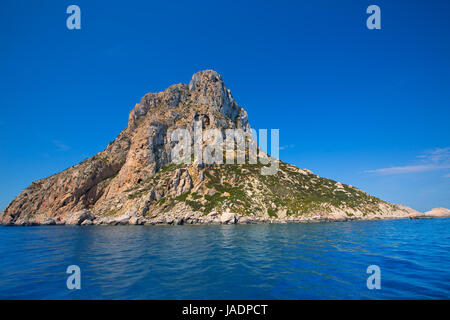 Es Vedra île de ibiza fermer la vue à partir de la voile en Méditerranée Îles Baléares Banque D'Images