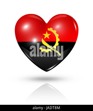 Symbole de l'amour l'Angola. Coeur 3D icône drapeau isolated on white with clipping path Banque D'Images