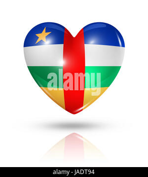 République centrafricaine amour symbole. Coeur 3D icône drapeau isolated on white with clipping path Banque D'Images