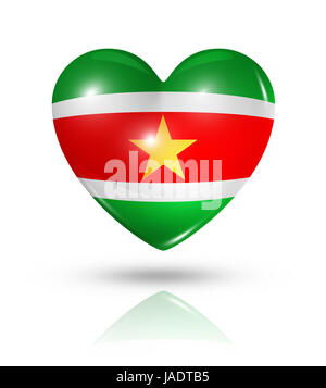 Amour Suriname symbole. Coeur 3D icône drapeau isolated on white with clipping path Banque D'Images