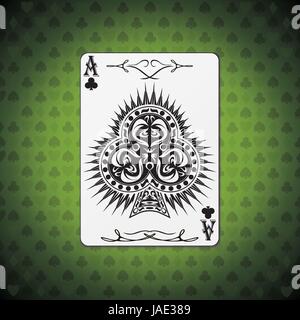 Ace of clubs poker carte fond vert. Illustration de Vecteur