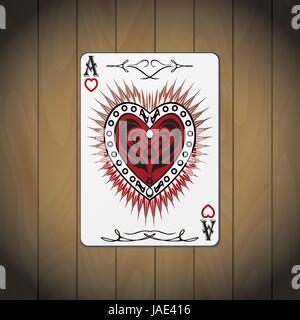 Ace hearts, poker carte de fond en bois. Illustration de Vecteur