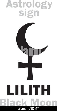 Alphabet d'astrologie : LILITH (la Lune noire), faux lune fictive, point d'apogée de l'orbite lunaire (vide). Caractères hiéroglyphes signe (symbole unique). Illustration de Vecteur