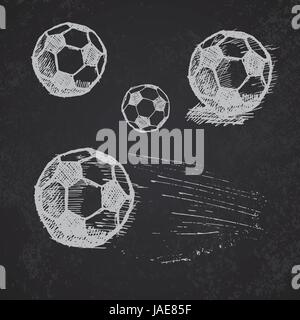 Ballon de soccer de football jeu de croquis sur le tableau noir. Illustration de Vecteur