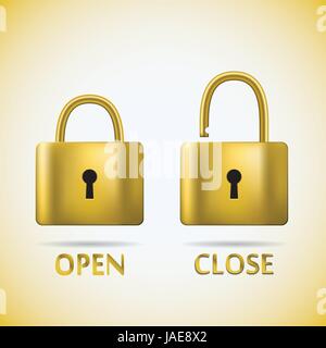 Cadenas verrouillé et déverrouillé texte open or close. Illustration de Vecteur
