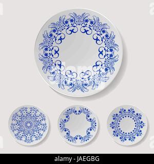 Plaque réaliste Vector Set. Libre de vaisselle de porcelaine isolés. Cuisine en céramique lave Vue d'en haut. Modèle pour la présentation des aliments. Illustration de Vecteur