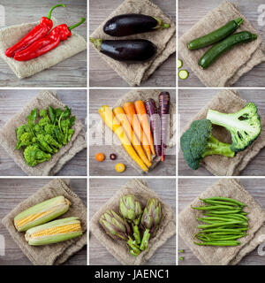 Photo Collage composition de différents types de légumes Banque D'Images