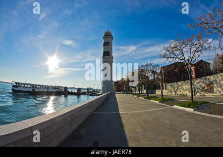 Phare et jetée à l'île de Murano à Venise, Italie Banque D'Images