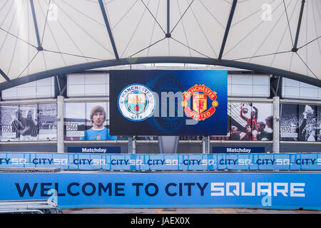 Le stade Etihad home à Manchester City Football club, Manchester, Angleterre, Royaume-Uni Banque D'Images