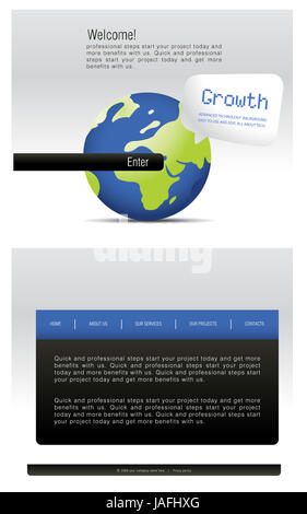 Modèle de site web, facile à utiliser dans Adobe Photoshop, Flash ou Illustrator à l'exporter au format HTML, il suffit de modifier ou remplacer le texte et ajouter vos sous-pages. Banque D'Images