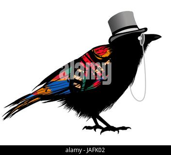 Corbeau noir avec chapeau - vector illustration Illustration de Vecteur