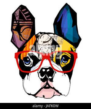 Portrait de bouledogue français portant des lunettes de soleil - Vector illustration Illustration de Vecteur