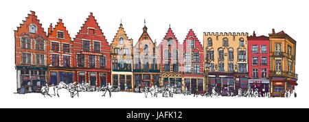 Belgique, Bruges - vieille maison en brique sur la Grand-place - vector illustration Illustration de Vecteur