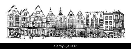 Belgique, Bruges - vieille maison en brique sur la Grand-place - vector illustration Illustration de Vecteur