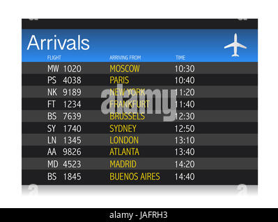 Horaires d'arrivée de l'aéroport illustration design over white background Banque D'Images