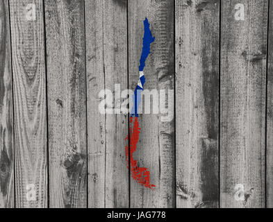 La carte et drapeau du Chili sur Weathered Wood Banque D'Images