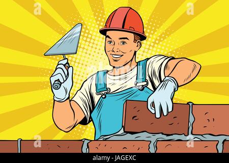 Builder à la maçonnerie. Construction et réparation. Pop art retro vector illustration Illustration de Vecteur