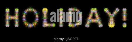 Maison de vacances texte écrit avec Fireworks mousseux colorés sur fond noir / ciel Banque D'Images