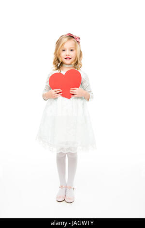 Girl holding paper heart Banque D'Images