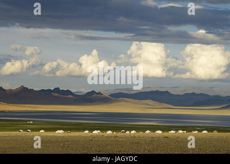 La Mongolie, province de l'ouest extrême,Bayan Olgii province,parc national Tsambagarav,Kasachen,nomad,support,Jurten, Banque D'Images