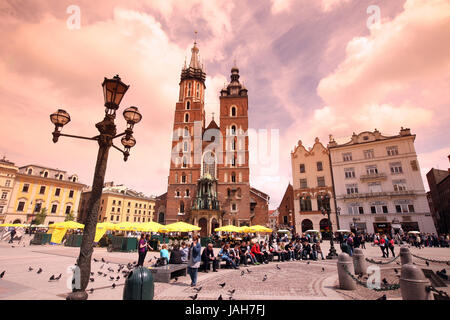 Cracovie,Pologne,petit,Pôle Rynek Glowny,carre,l'église Marien la vieille ville, la vie quotidienne, Banque D'Images