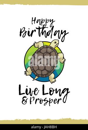 Joyeux Anniversaire Tortue. Longue vie et prospérité. Carte de souhaits avec un animal mignon et gentil tiens, cartoon style. Convient pour kid's félicitations. Tur Illustration de Vecteur