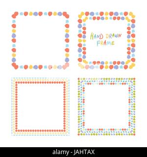 Abstract colorful hand drawn prescrits. Quatre frontières vecteur carrés cercle avec coups de pinceau. Style Cartoon Illustration de Vecteur