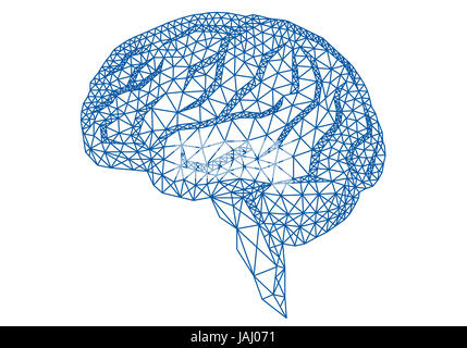 Cerveau humain bleu abstrait géométrique avec l'engrènement, vector illustration Banque D'Images