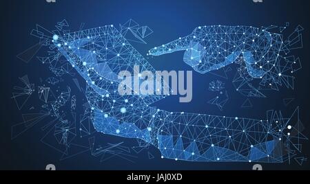 Tenir la main de l'ordinateur tablette polygonale doigt tactile Illustration de Vecteur