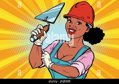 Construction Worker with trowell. Professionnel Femme Illustration de Vecteur