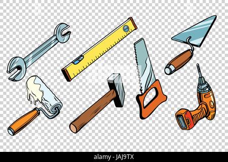 Définir les outils de réparation, fond isolé Illustration de Vecteur