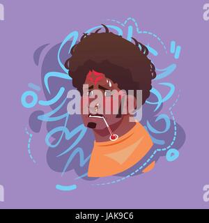 L'icône de profil émotion masculine, Hipster Avatar Portrait Cartoon Sensation de malaise face à la fièvre Illustration de Vecteur