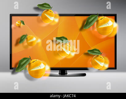 Black tv écran LCD avec trois dimensions voir . (With clipping path) travail Banque D'Images