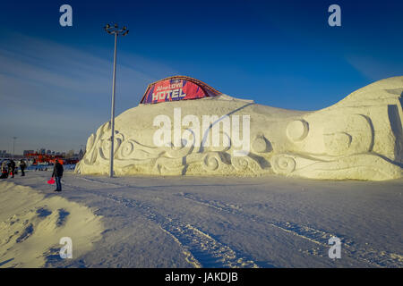 Harbin, Chine - le 9 février 2017 : sculptures sur glace de Harbin Winter Festival, le plus grand festival de glace et de neige. Banque D'Images