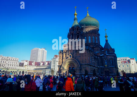 Harbin, Chine - le 9 février 2017 : Cathédrale Sainte-Sophie, est une ancienne église orthodoxe russe situé dans le quartier central de Daoli. Banque D'Images