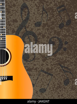 Guitare acoustique avec des notes de musique Background Illustration Banque D'Images