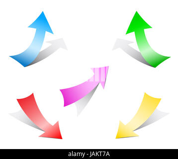 Multi-couleur différentes flèches papier isolé sur fond blanc Banque D'Images