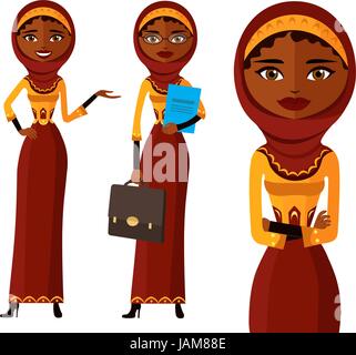 L'Iran musulman arabe, femme d'affaires télévision set vector cartoon illustration isolé Illustration de Vecteur