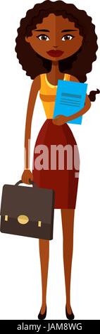 African Banker ou travailleur dame avec porte-documents télévision cartoon vector illustration Illustration de Vecteur