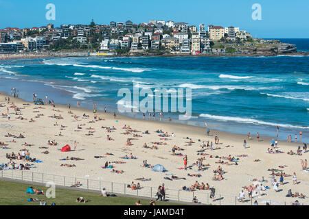 La foule sur la plage de Bondi, une journée d'été. Sydney, NSW. L'Australie. Banque D'Images
