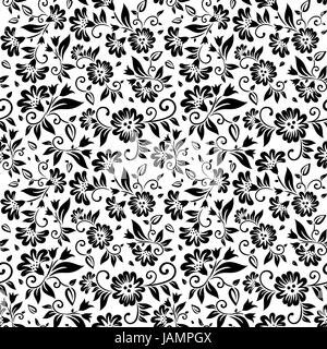 Motif transparent floral en noir et blanc avec des feuilles et des éléments de conception de fleurs Illustration de Vecteur